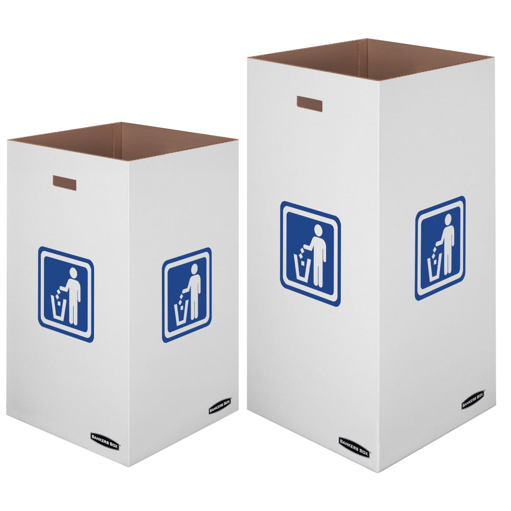 Bankers Box Waste And Recycling Bins, Extra Large Size, 30in x 18in x 18in, 50% Recycled, White/Blue, Pack Of 10