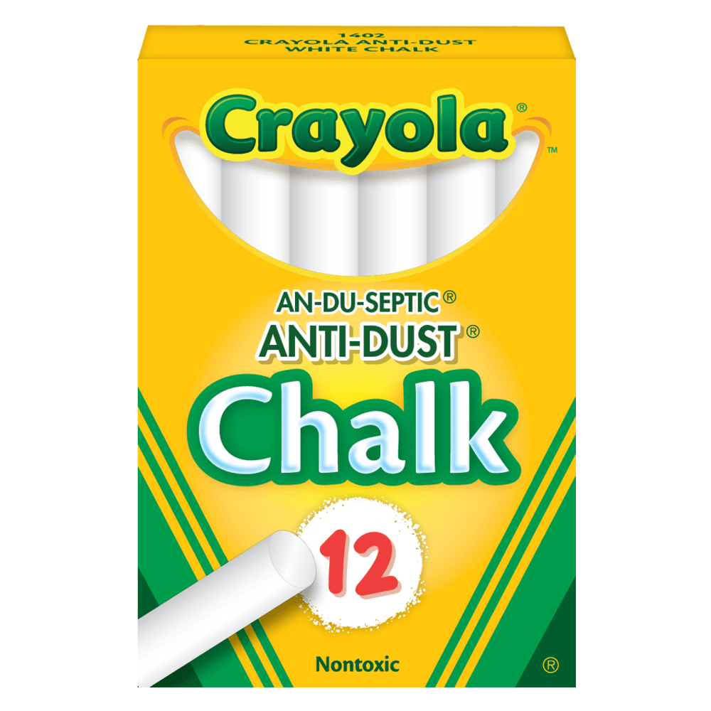 Crayola Anti-Dust Chalkboard Chalk, 3/8in, White, 12 Sticks Per Box, Set Of 24 Boxes