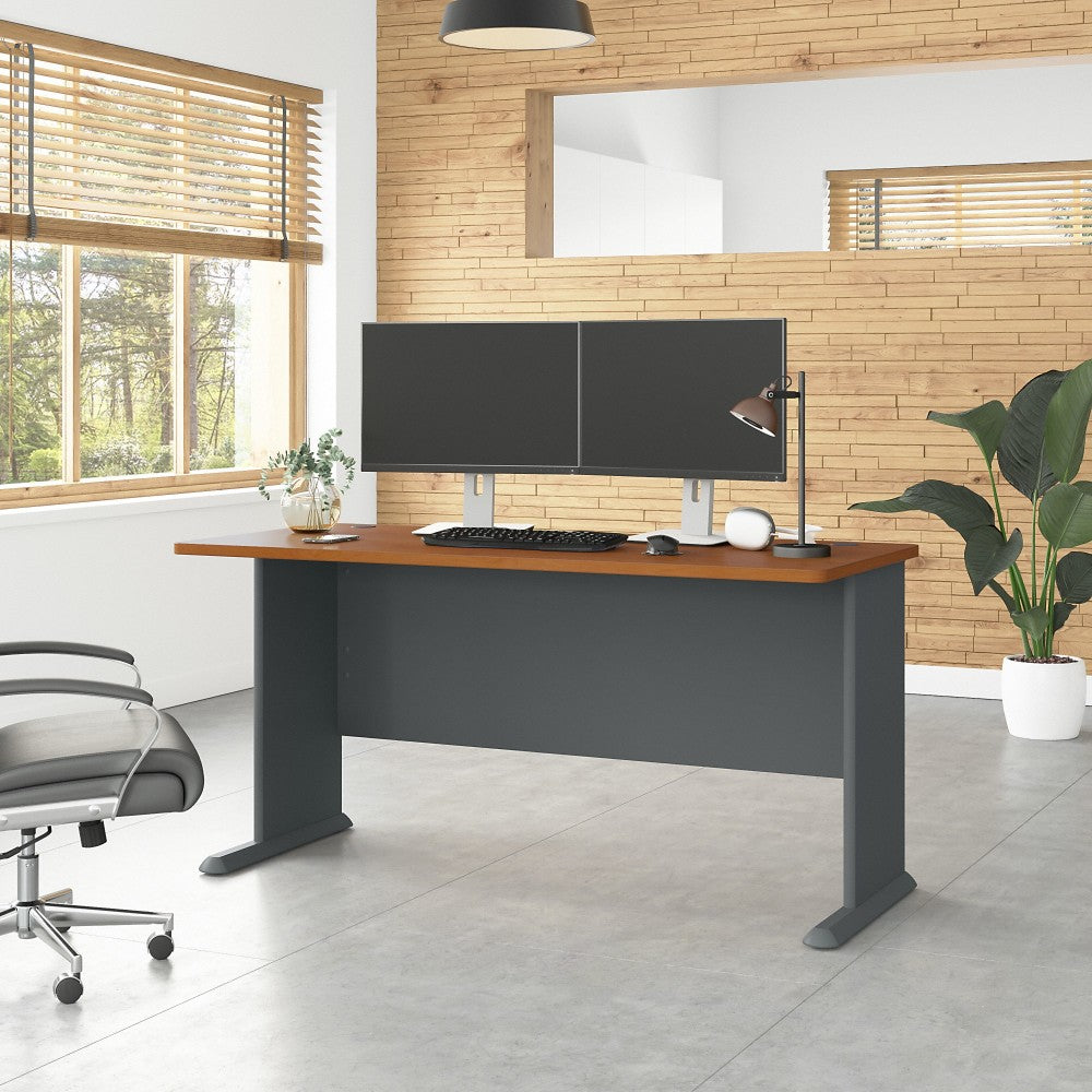 Bush Business Furniture Office Advantage 60inW Computer Desk, Natural Cherry/Slate, Standard Delivery