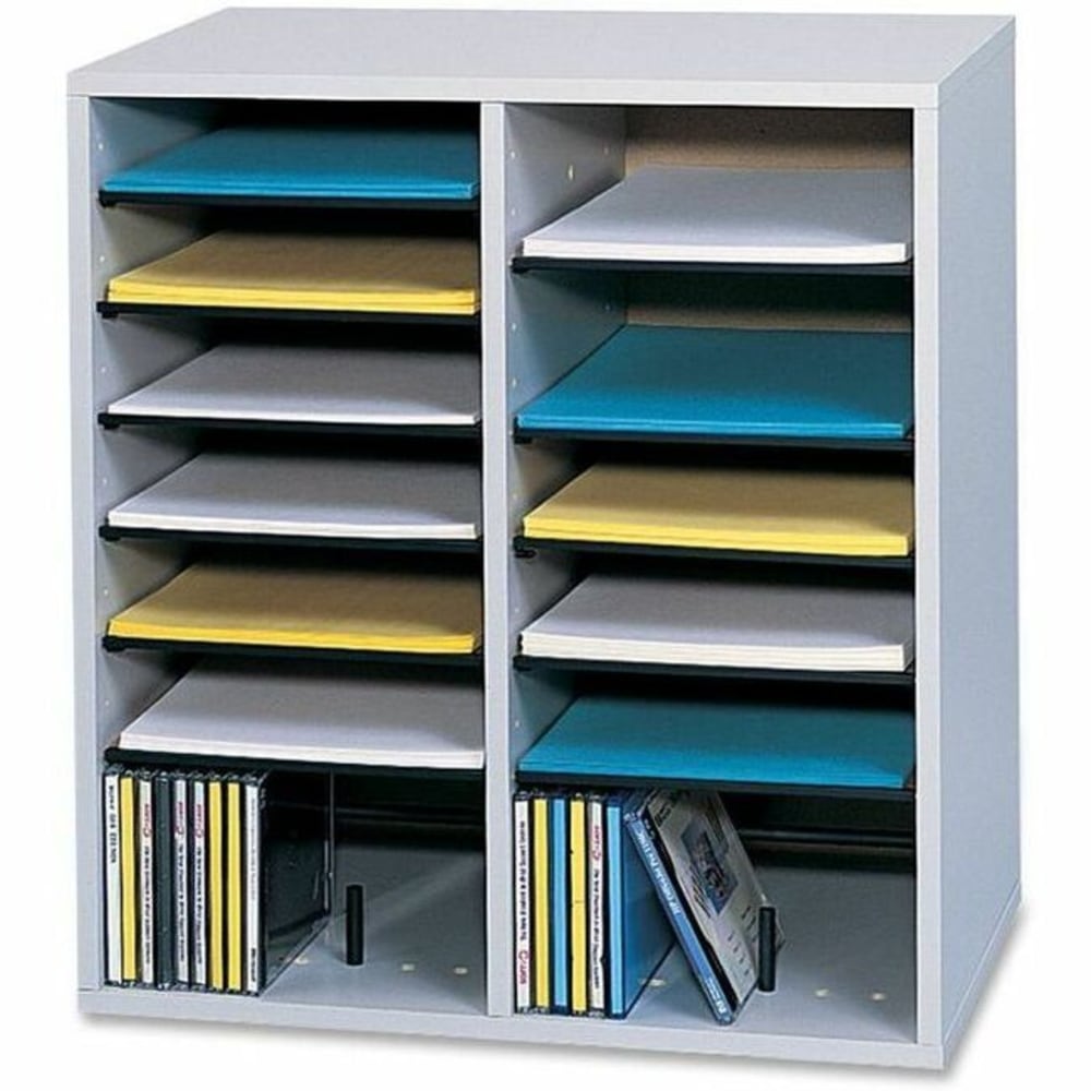 Safco Adjustable Wood Literature Organizer, 20inH x 19 1/2inW x 11 3/4inD, 16 Compartments, Gray