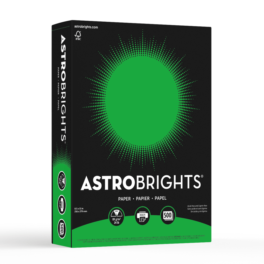 Astrobrights Color Multi-Use Printer & Copy Paper, Gamma Green, Letter (8.5in x 11in), 500 Sheets Per Ream, 24 Lb, 94 Brightness