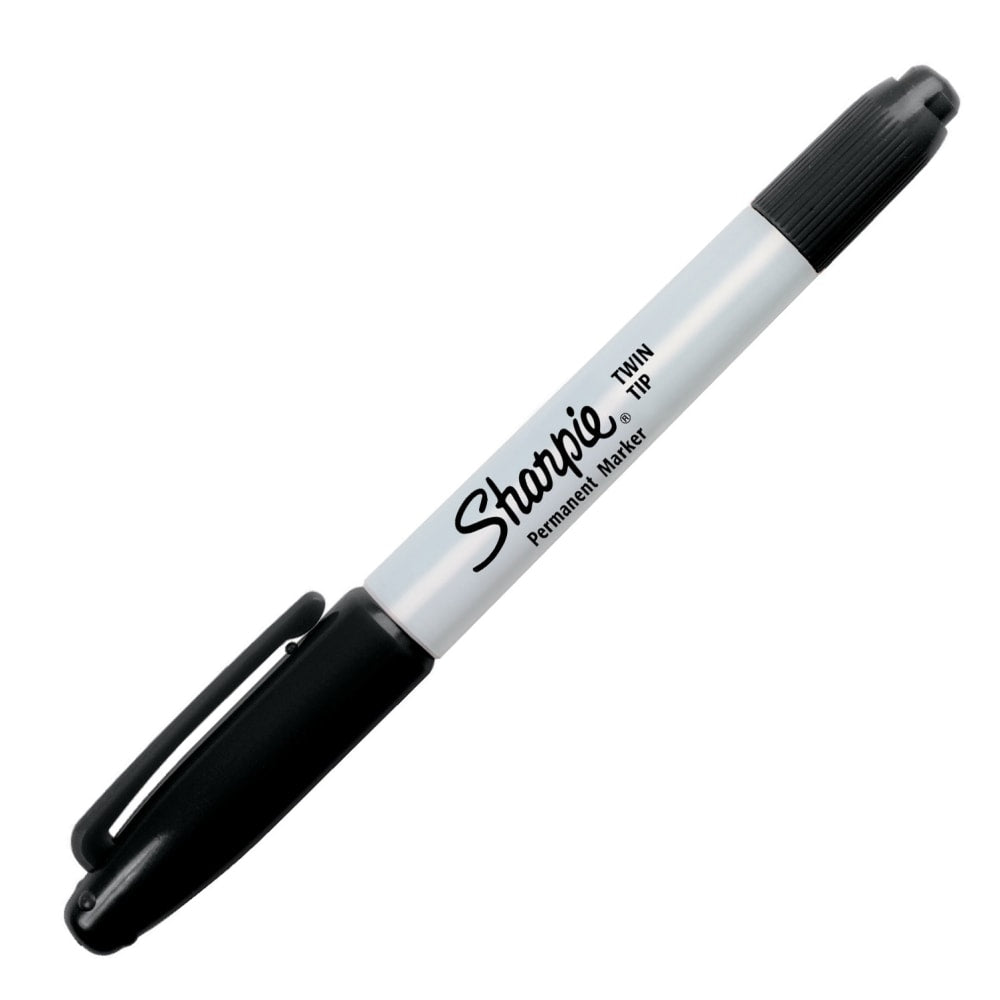 Sharpie Twin-Tip Permanent Markers, Fine/Ultra Fine Points, Black, Pack Of 12