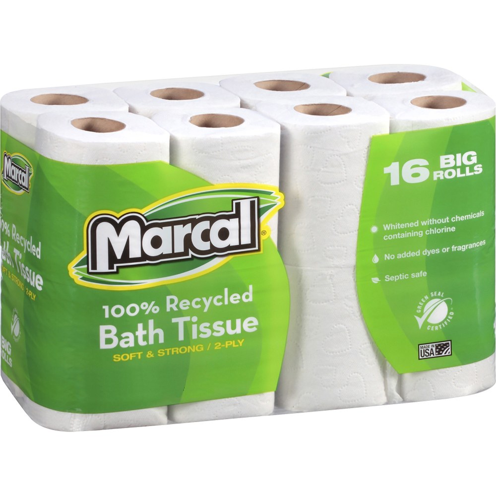 Marcal Small Steps 2-Ply Toilet Paper, 100% Recycled, 168 Sheets Per Roll, Pack Of 16 Rolls