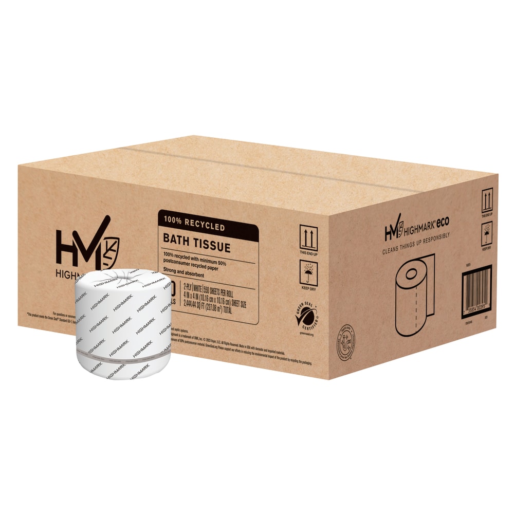 Highmark ECO 2-Ply Toilet Paper, 100% Recycled, 550 Sheets Per Roll, Case Of 40 Rolls