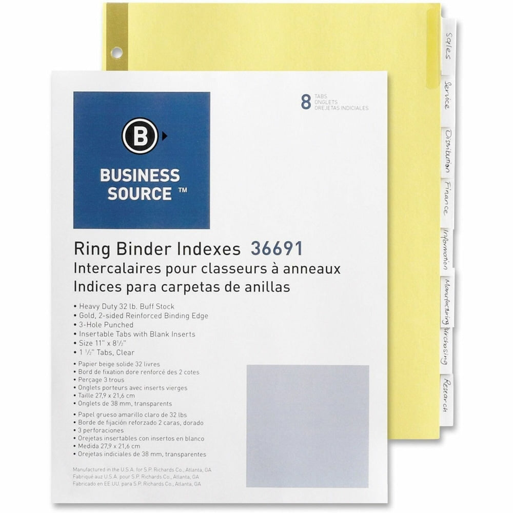 Business Source Insertable Tab Indexes - 8 Blank Tab(s) - 8.5in Divider Width x 11in Divider Length - Letter - 3 Hole Punched - Clear Tab(s) - Punched, Reinforced Edges, Mylar Reinforcement, Tear Resistant, Insertable - 8 / Set