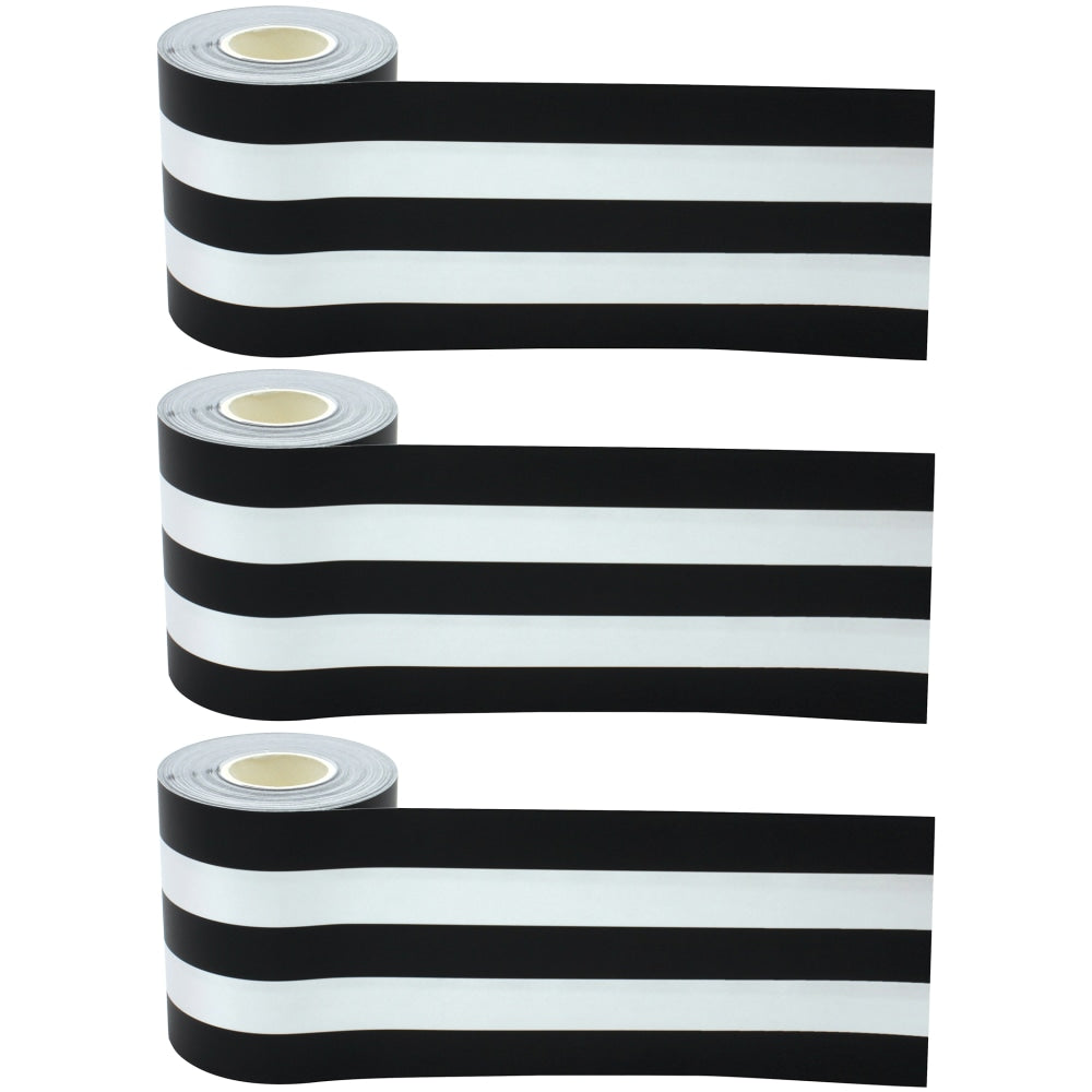 Teacher Created Resources Straight Rolled Border Trim, Black & White Stripes, 50' Per Roll, Pack Of 3 Rolls