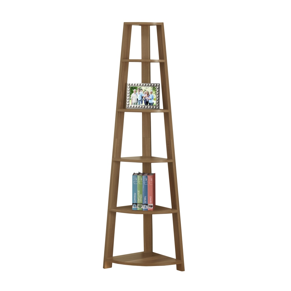 Monarch Specialties 72inH 5-Shelf Etagere Corner Bookcase, Walnut