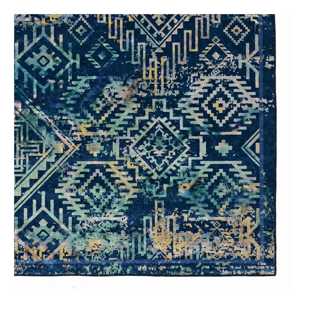 Linon Innova Area Rug, 5ft x 7ft, Plynne Navy/Teal