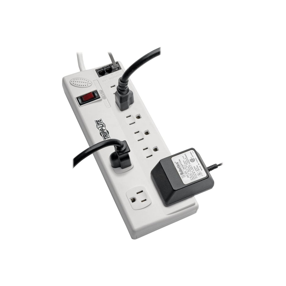 Tripp Lite 8-Outlet Surge Protector with DSL/Phone Line/Modem Surge Protection - 3150 Joules, 6 ft. Cord - Surge protector - 15 A - AC 120 V - 1800 Watt - output connectors: 8 - 6 ft cord - cool gray - TAA Compliant - for P/N: CLAMPUSBLK, CLAMPUSW