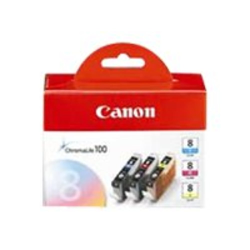 Canon CLI-8 ChromaLife 100 Cyan, Magenta, Yellow Ink Tanks, Pack Of 3, 0621B016