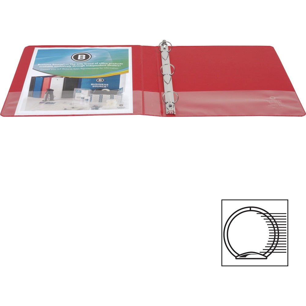 Business Source Basic 3-Ring Binder, 1in Round Rings, Red