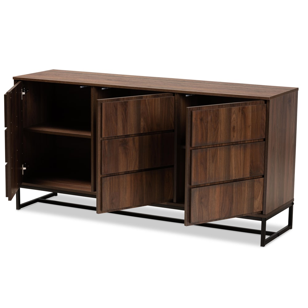 Baxton Studio Modern And Contemporary 60inW 3-Door Dining Room Sideboard Buffet, Walnut Brown/Black