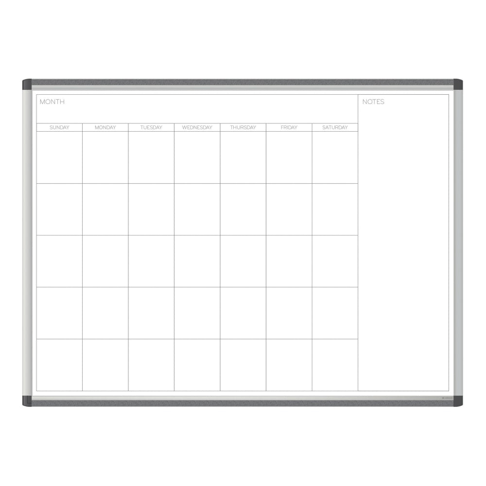 U Brands PINIT Magnetic Dry Erase Monthly Calendar Board, 47in X 35in, Silver Aluminum Frame