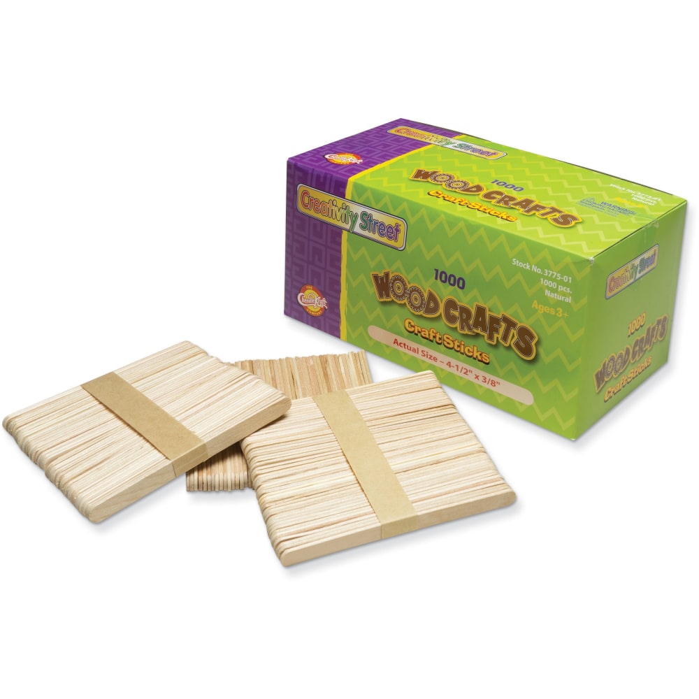 Creativity Street Craft Sticks, 4 1/2in x 3/8in, Natural Wood, Pack Of 1,000