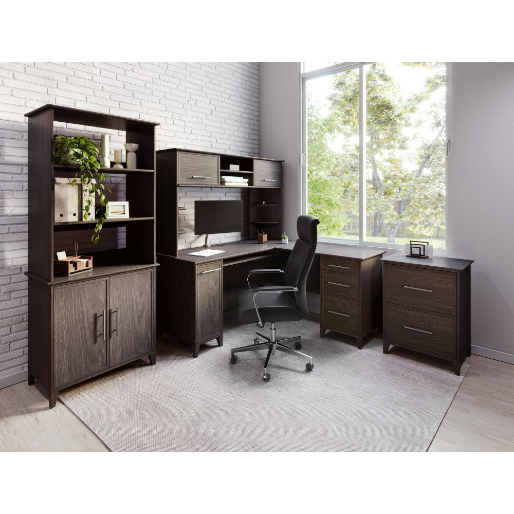 Realspace Koru 60inW L-Shaped Corner Computer Desk With Integrated Power & Charging, Espresso Oak