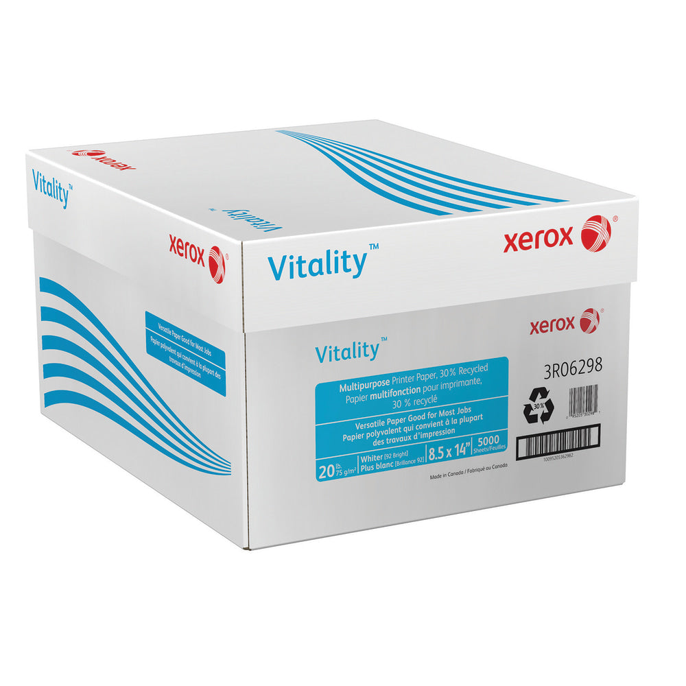 Xerox Vitality Multi-Use Printer & Copy Paper, White, Legal (8.5in x 14in), 5000 Sheets Per Case, 20 Lb, 92 Brightness, 30% Recycled, FSC Certified, Case Of 10 Reams