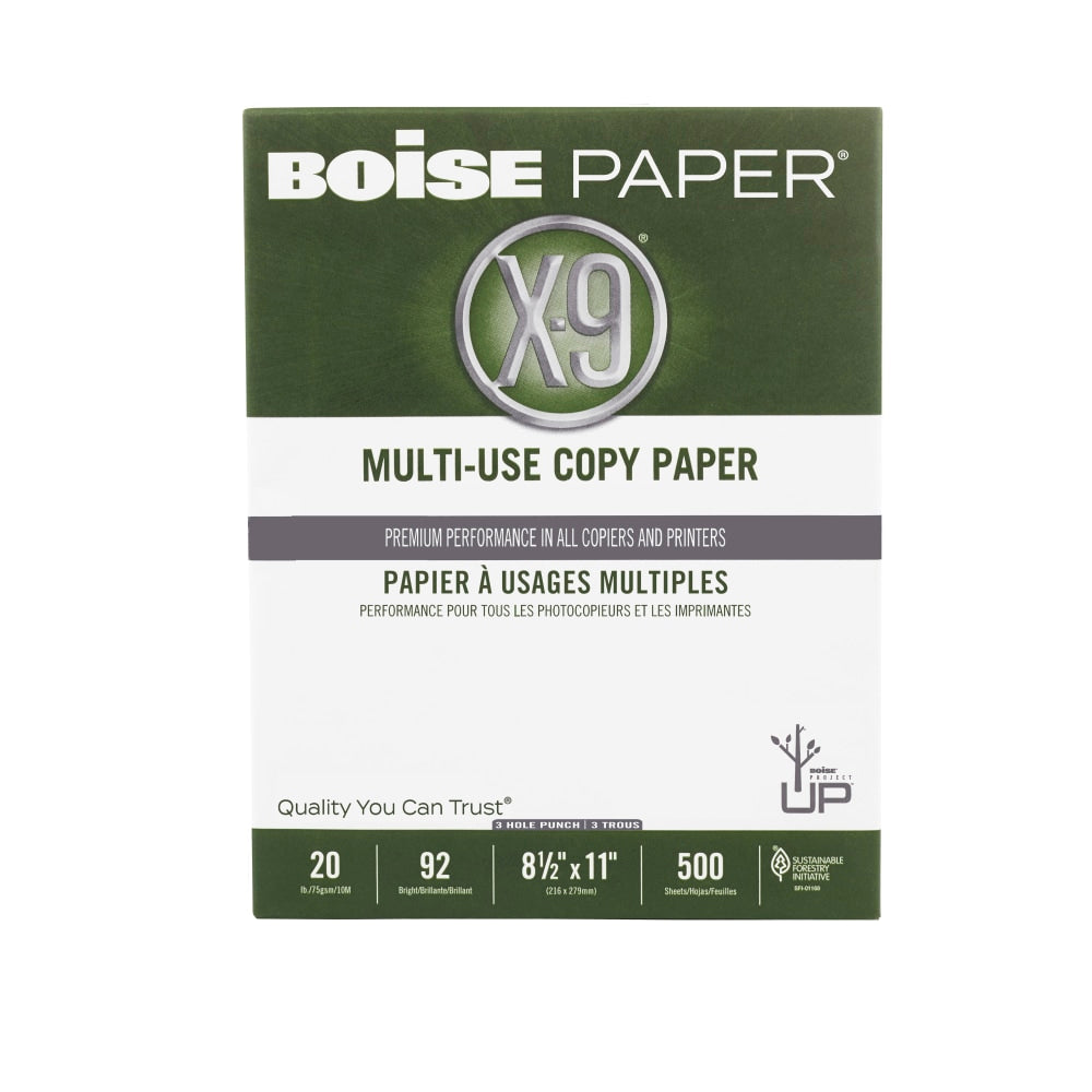 Boise X-9 3-Hole Punched Multi-Use Printer & Copy Paper, White, Letter (8.5in x 11in), 500 Sheets Per Ream, 20 Lb, 92 Brightness