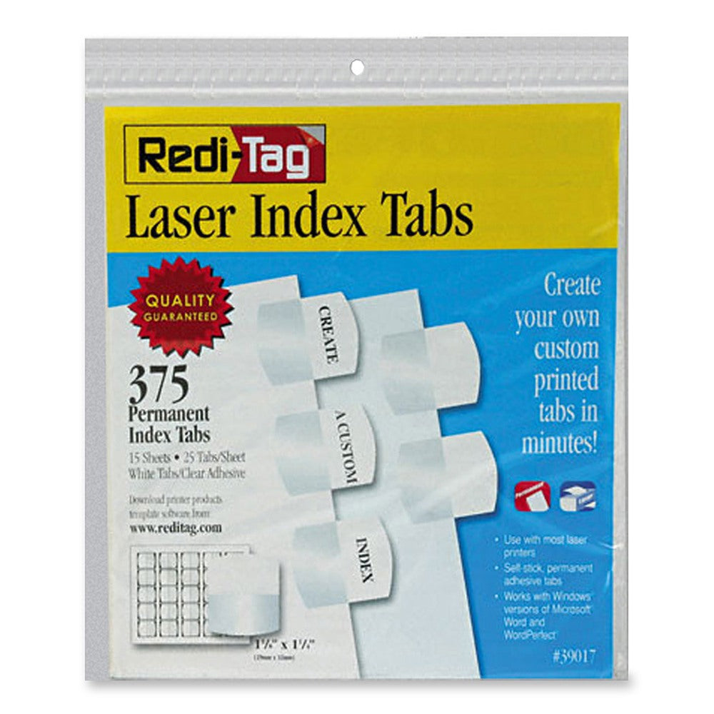 Redi-Tag Laser Index Tabs, 1 1/8in x 1 1/4in, White, Pack Of 375