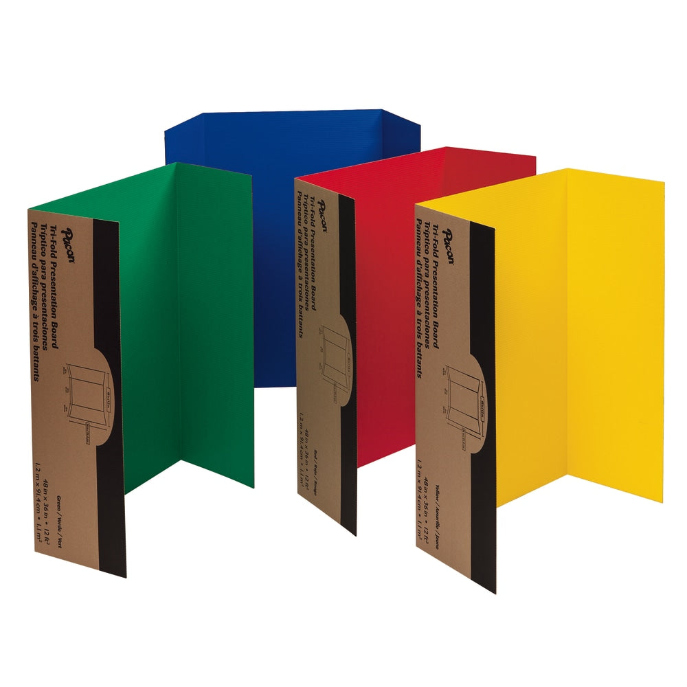 Pacon 80% Recycled Single-Walled Tri-Fold Presentation Boards, 48in x 36in, Assorted Colors, Carton Of 4