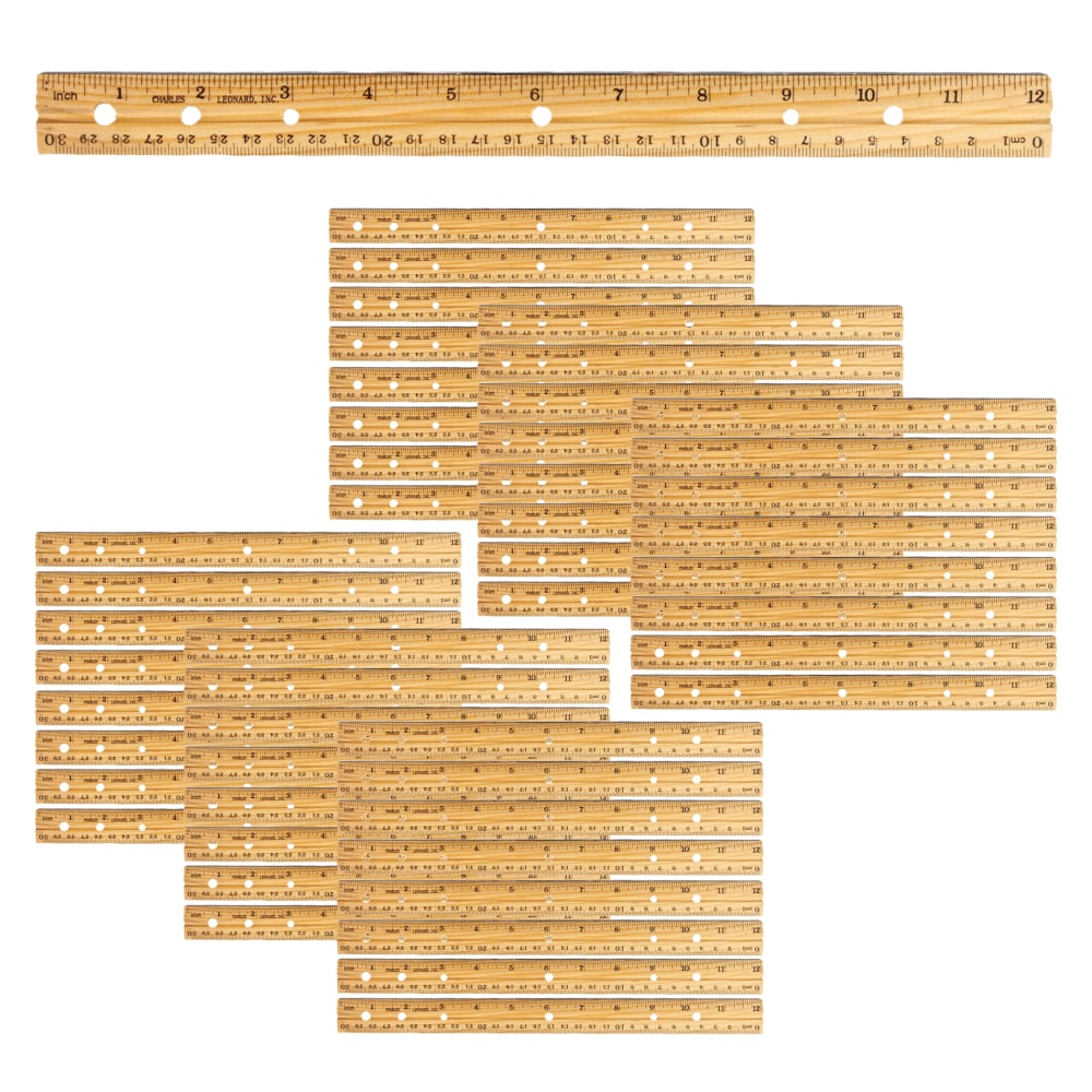 Charles Leonard Economy Wood Rulers, 1in x 12in, Natural, Pack Of 48 Rulers