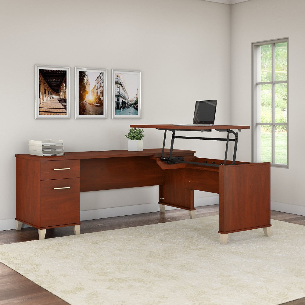 Bush Furniture Somerset 3 Position Sit to Stand L Shaped Desk, 72inW, Hansen Cherry, Standard Delivery