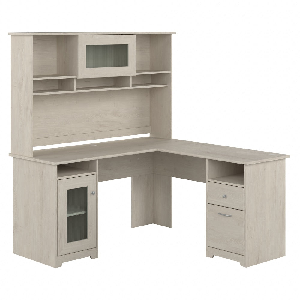 Bush Furniture Cabot 60inW L-Shaped Computer Desk With Hutch, Linen White Oak, Standard Delivery