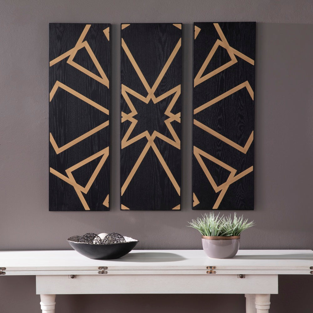 SEI Mavlani Decorative Wall Panels, 39-3/4inH x 6inW x 16inD, Black/Gold, Set Of 3 Panels