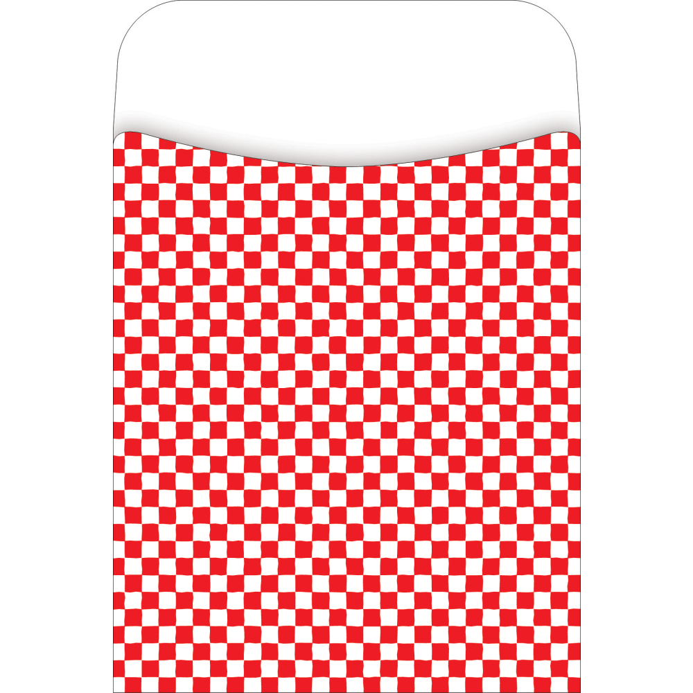 Barker Creek Library Pockets, 3in x 5 ", Check, Red/White, Pack Of 60 Pockets