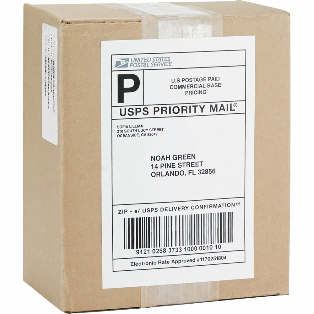 Business Source Shipping Labels - 5 1/2in Width x 8 1/2in Length - Permanent Adhesive - Rectangle - Laser, Inkjet - White - 2 / Sheet - 100 Total Sheets - 200 / Box - Lignin-free, Jam-free, Smudge Resistant