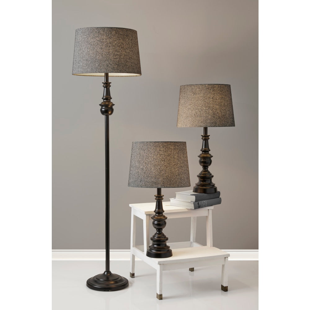 Adesso Chandler Lamps, Herringbone Shades/Dark Bronze Bases, Set Of 3