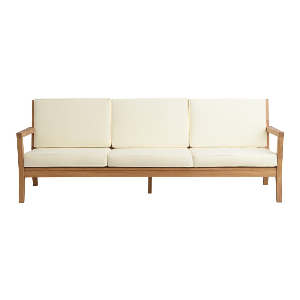 Linon Clemmett Outdoor 3-Seater Sofa, 32-4/5inH x 92-1/2inW x 35-1/3inD, Teak/Antique White