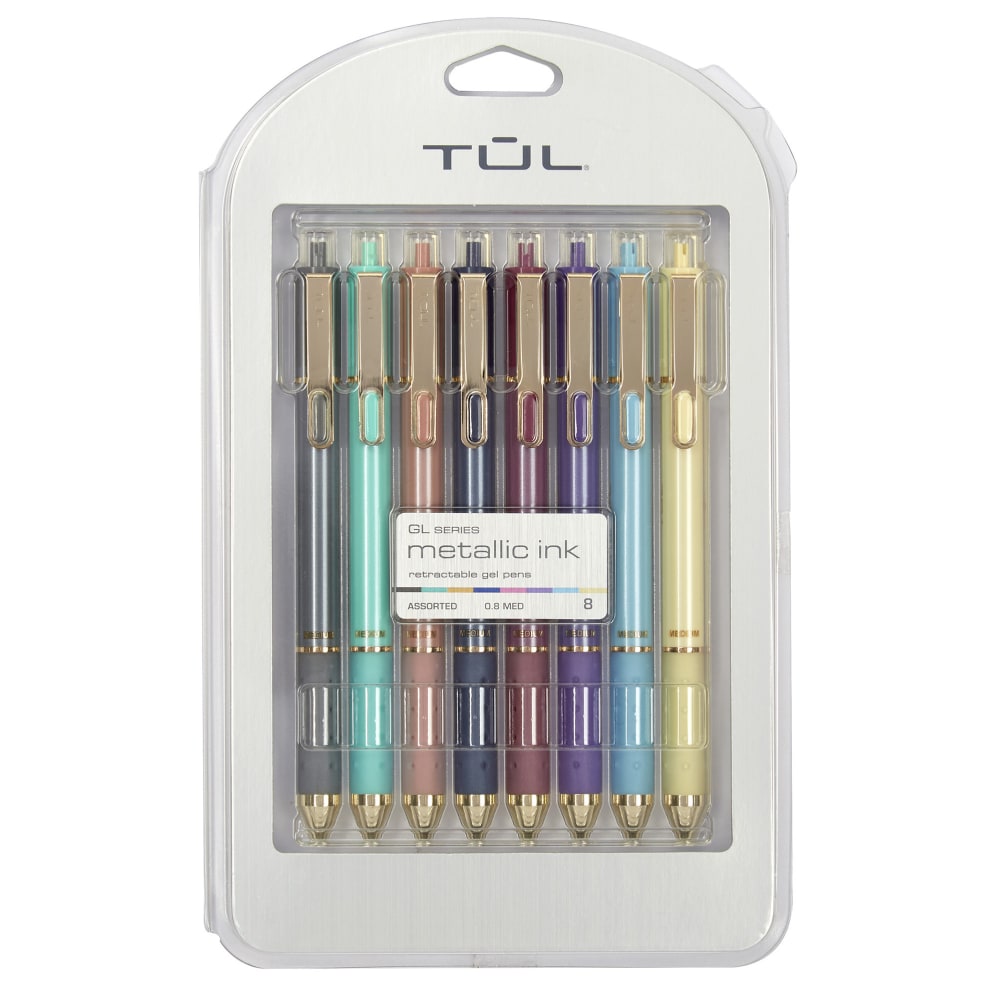 TUL GL Series  Retractable Gel Pens, Medium Point, 0.8 mm, Assorted Barrel Colors, Assorted Metallic Inks, Pack Of 8 Pens