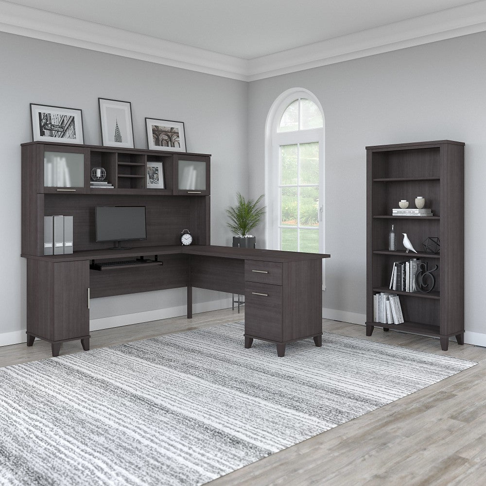 Bush Furniture Somerset 72inW L-Shaped Desk With Hutch And 5-Shelf Bookcase, Storm Gray, Standard Delivery