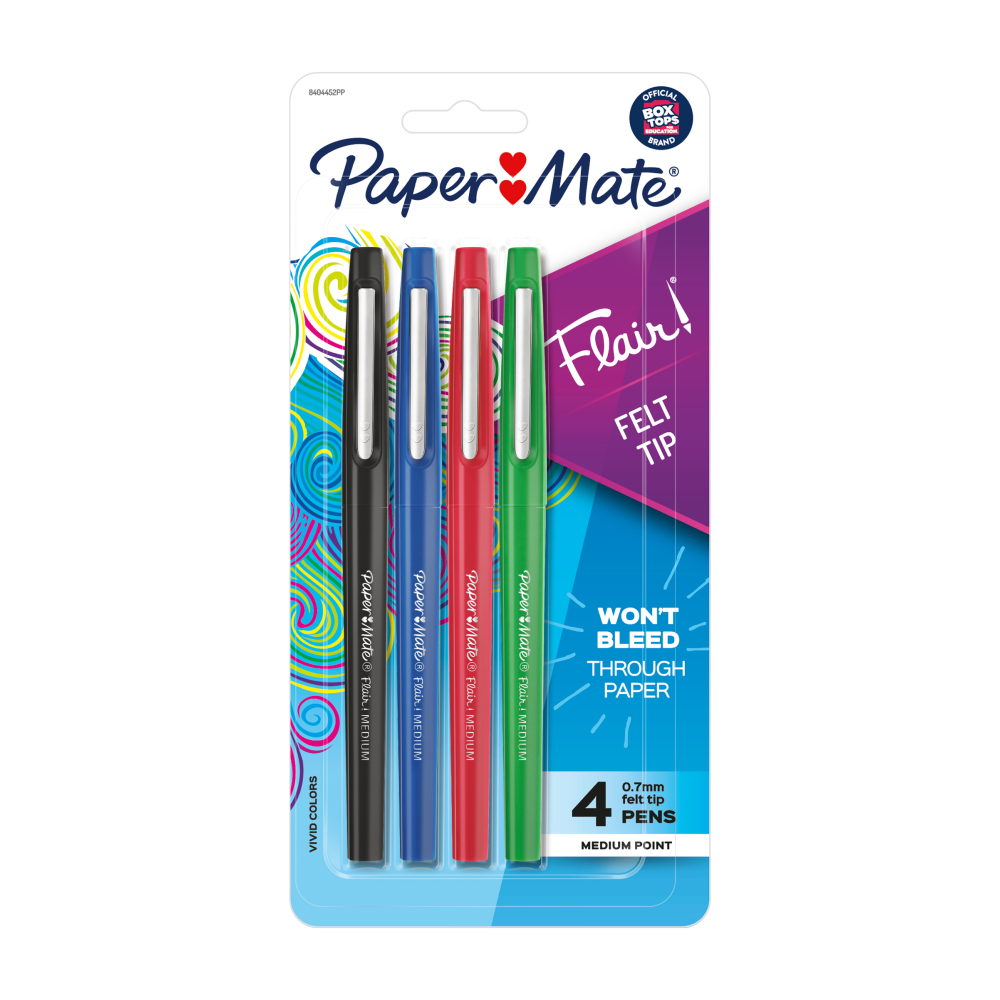 Paper Mate Flair Porous-Point Pens, Medium Point, 0.7 mm, Assorted Ink Colors, Pack Of 4 Pens