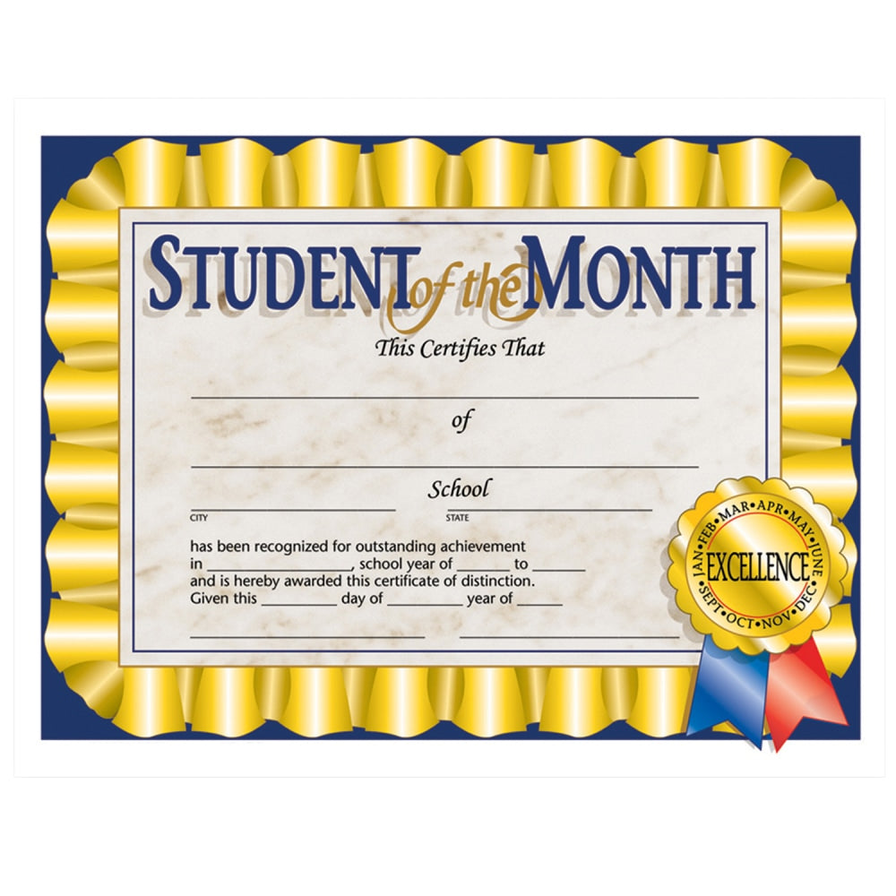 Hayes Certificates, 8-1/2in x 11in, Student Of The Month, Ribbons, 30 Certificates Per Pack, Set Of 3 Packs