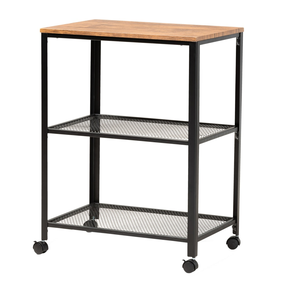 Baxton Studio Verna Kitchen Serving Cart, 30in x 23-5/8in, Oak Brown/Black