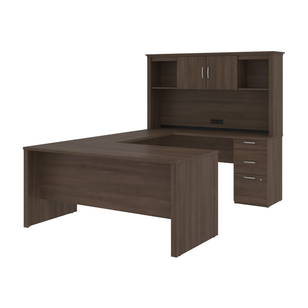 Bestar Logan 66inW U- Or L-Shaped Executive Corner Desk With Pedestal And Hutch, Antigua