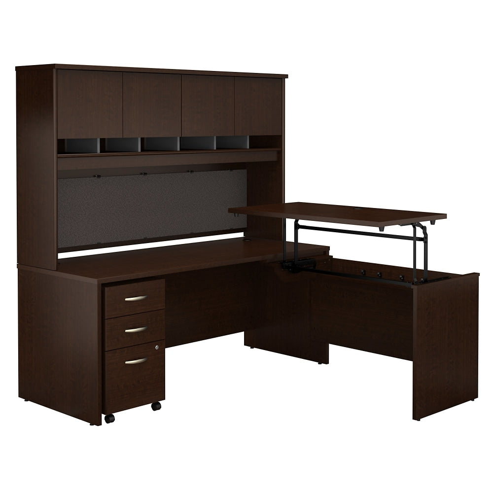 Bush Business Furniture Components 72inW 3 Position Sit to Stand L Shaped Desk with Hutch and Mobile File Cabinet, Mocha Cherry, Standard Delivery