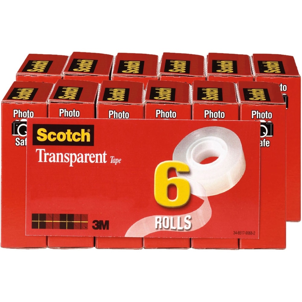 Scotch Transparent Tape, 0.75in x 108ft, Clear, Pack Of 12 Rolls