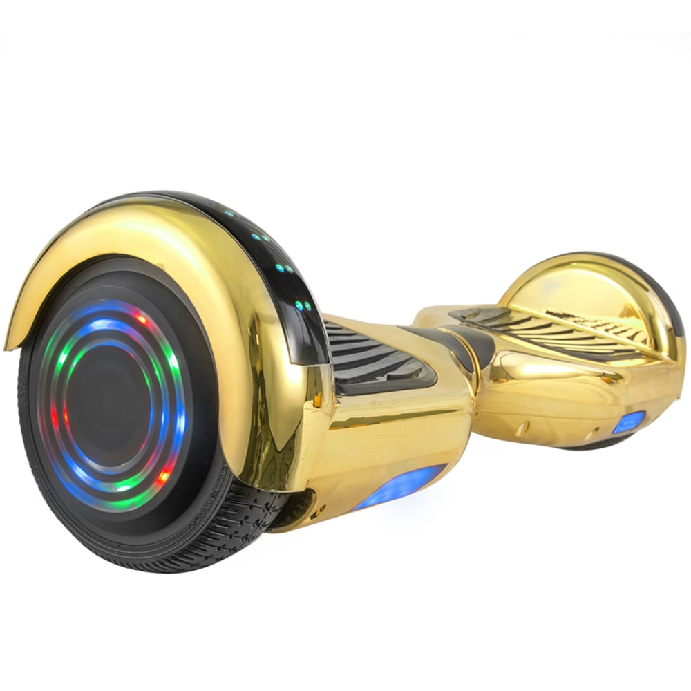 AOB Hoverboard With Bluetooth Speakers, 7inH x 27inW x 7-5/16inD, Gold/Chrome