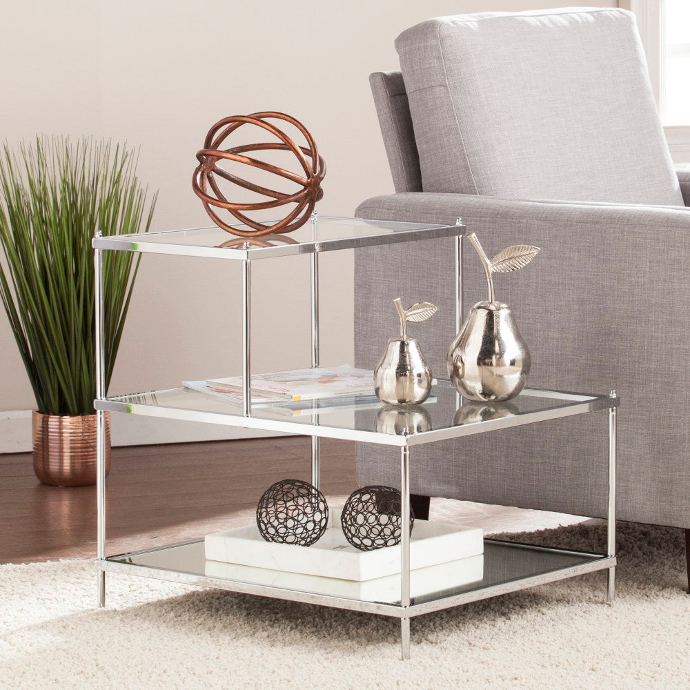 SEI Furniture Knox Glam Mirrored Accent Table, Rectangular, Chrome