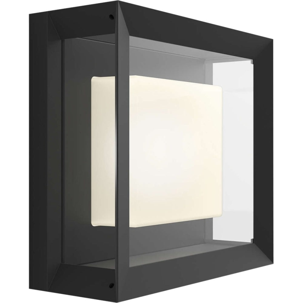 Philips Econic Outdoor Wall Light, 4-1/2inH x 10-2/10inW, Tempered Glass/Black And White