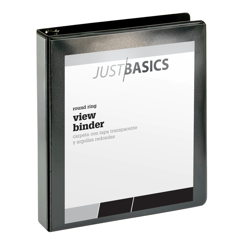 Just Basics Basic View 3-Ring Binder, 1 1/2in Round Rings, Black