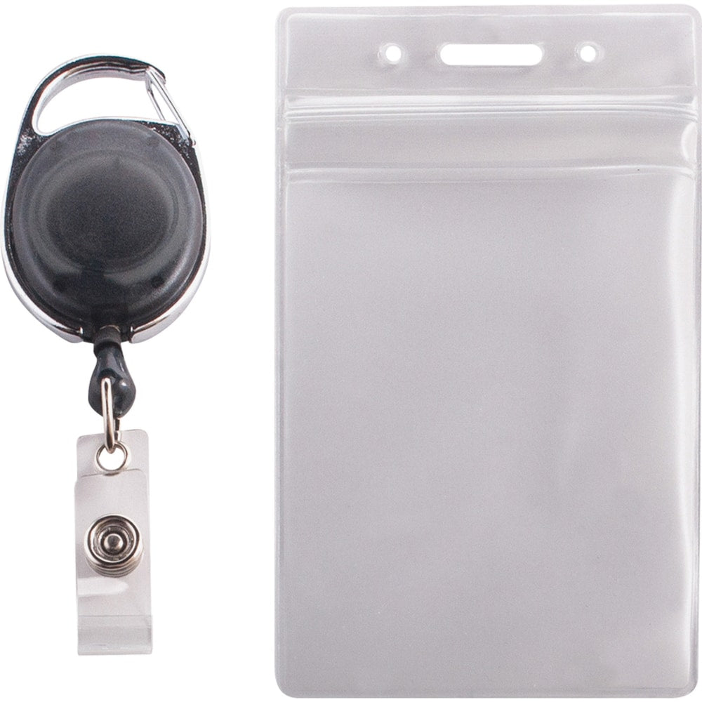 Advantus Vinyl Badge Reel Holders, For 2-9/16in x 3-3/4in Media, Black/Clear, Pack Of 10 Holders