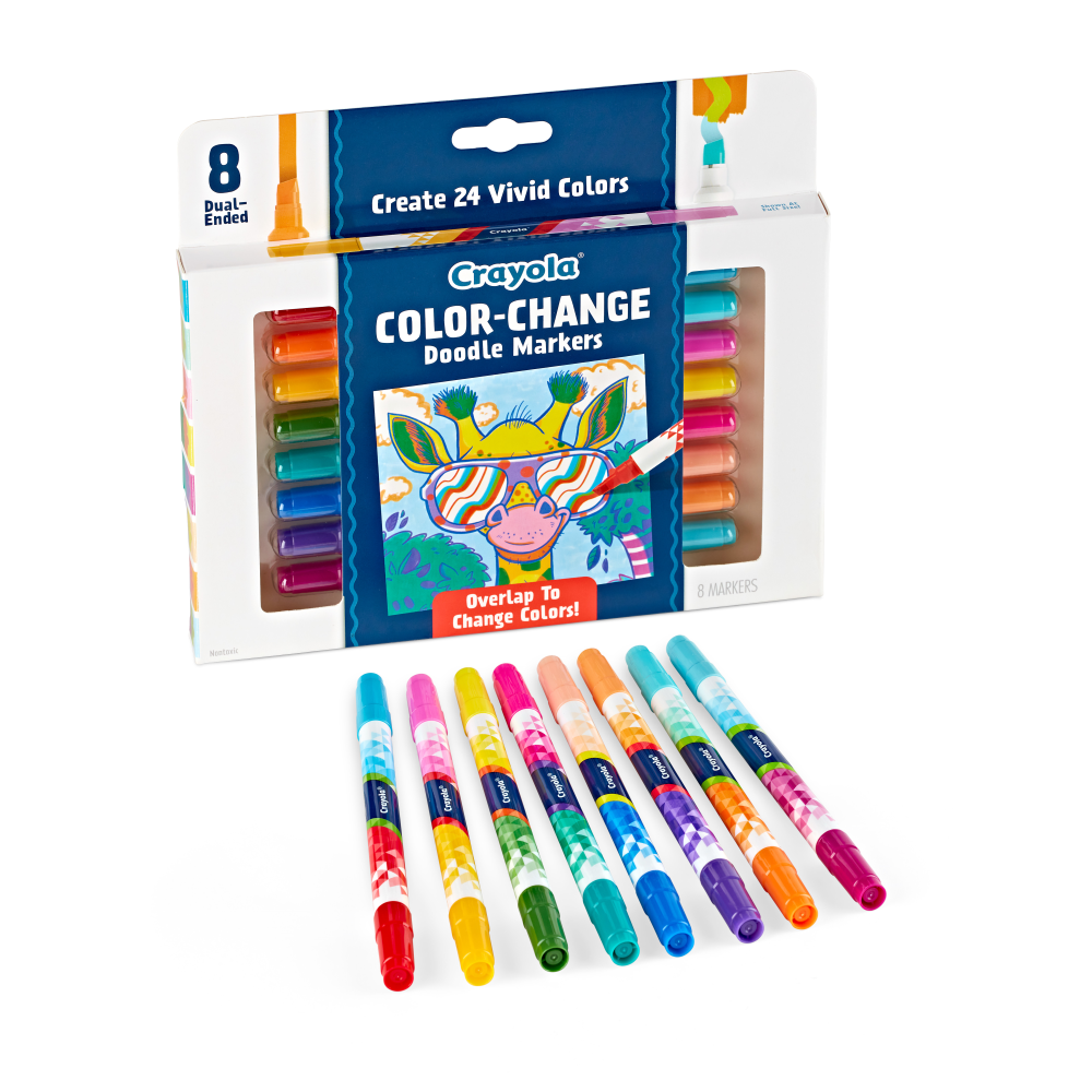 Crayola Color Change Doodle Markers, Chisel Points, Assorted Barrel Colors/Multicolor Ink, Pack Of 8 Markers