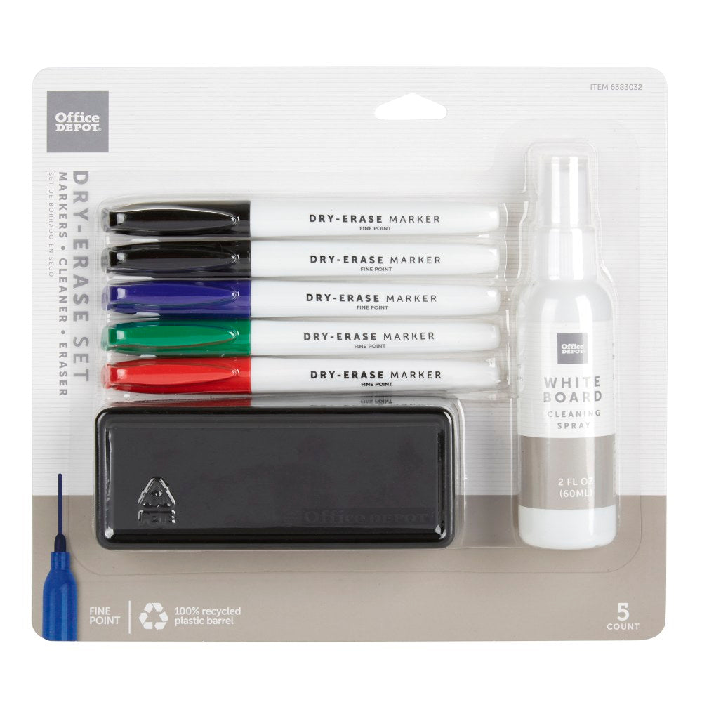 Office Depot Brand Dry-Erase Marker Set, Fine Point, 100% Recycled Plastic Barrel, Assorted Colors