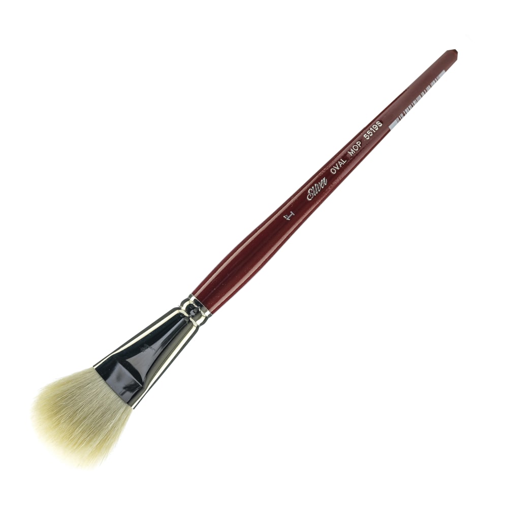 Silver Brush Mop Paint Brush, 1in, Oval Bristle, Goat Hair, Dark Red