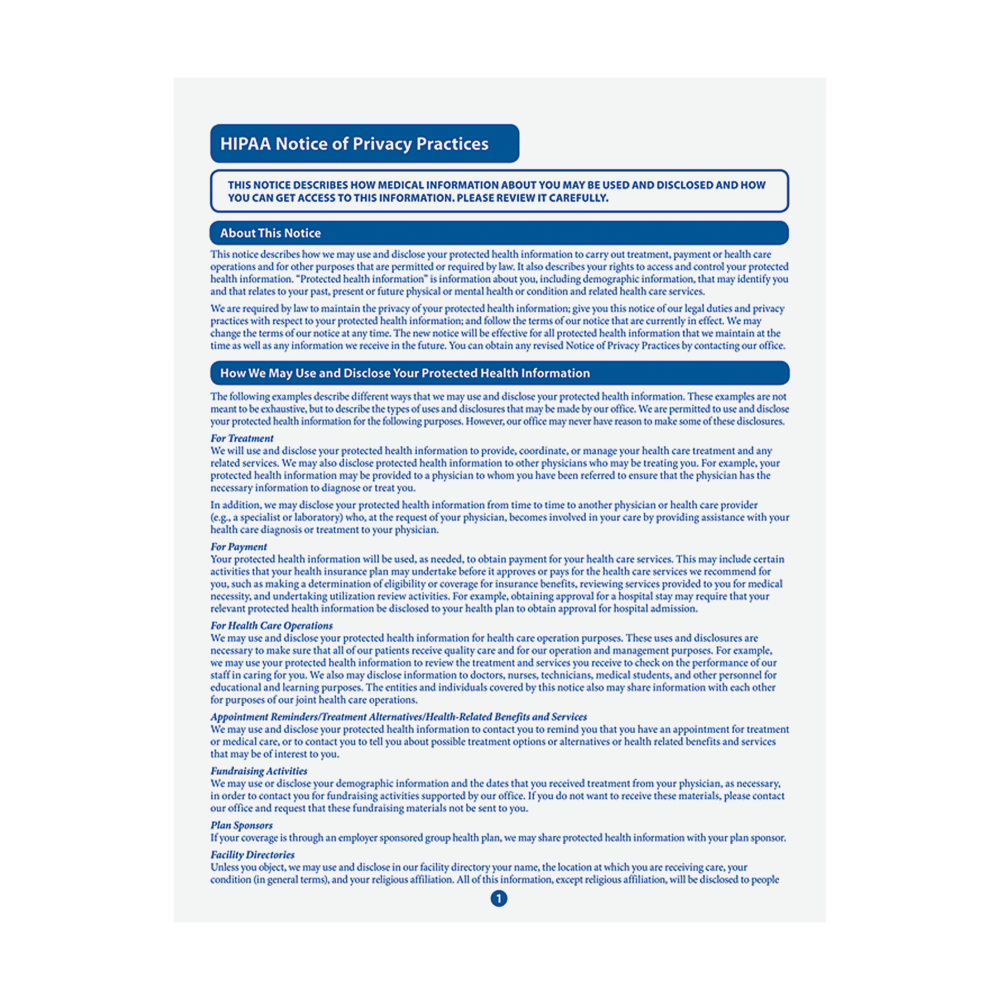 ComplyRight HIPAA Notice Of Privacy Practices Forms, 8-1/2in x 11in, Pack Of 100