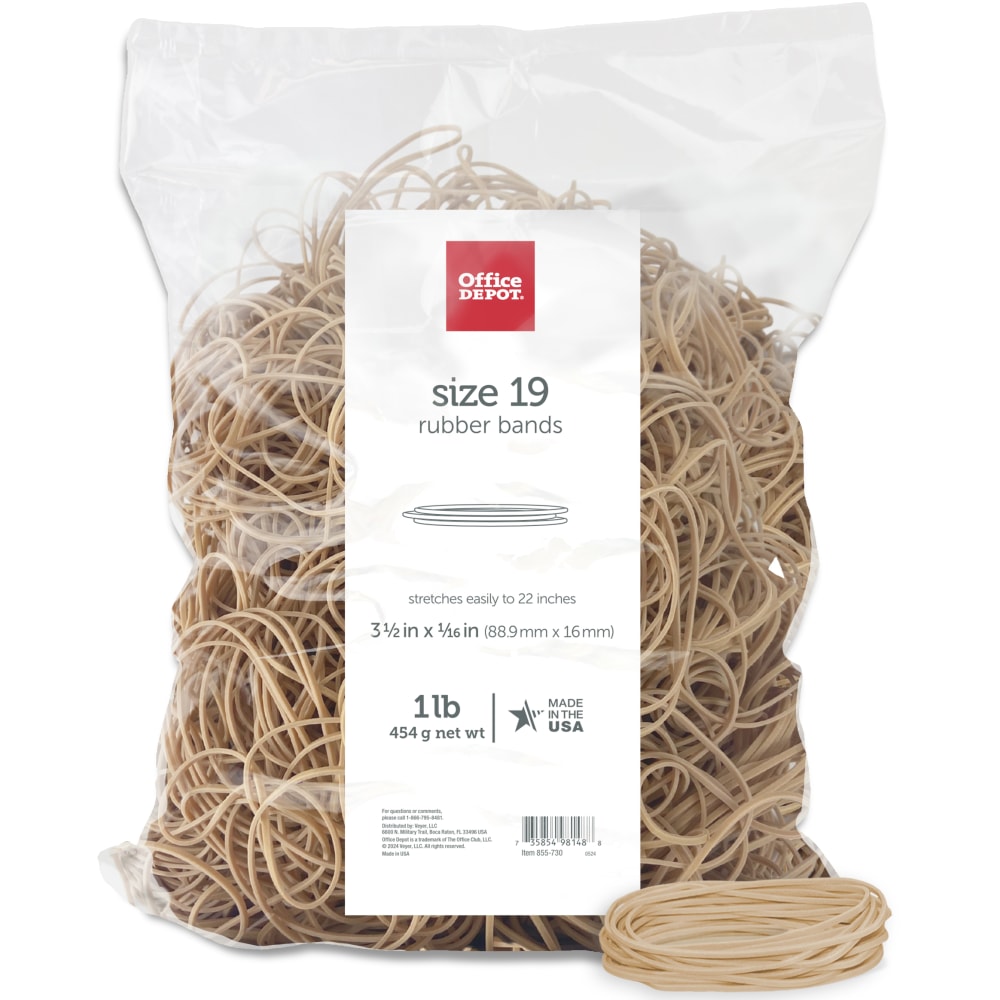 Office Depot Brand Rubber Bands, #19, 3 1/2in x 1/16in, Crepe, 1-Lb Bag