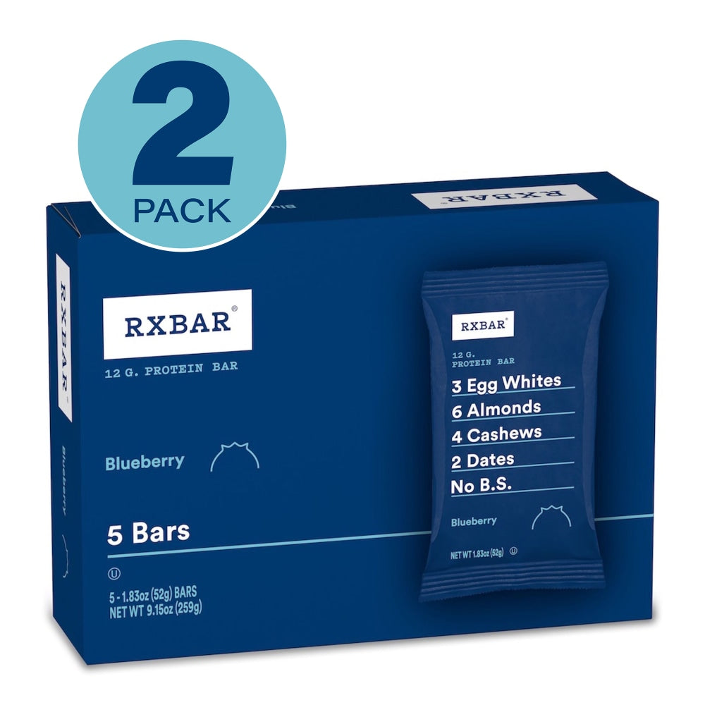 RXBAR Adult Bars, Blueberry, 1.83 Oz, 5 Bars Per Pack Count, Case Of 2 Packs